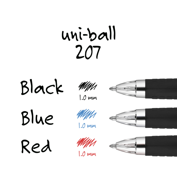 slide 6 of 8, uni-ball 207 Retractable Fraud Prevention Gel Pens, Bold Point, 1.0 Mm, Translucent Black Barrels, Black Ink, Pack Of 4, 4 ct