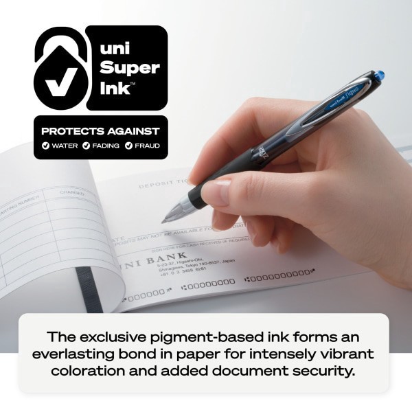 slide 5 of 8, uni-ball 207 Retractable Fraud Prevention Gel Pens, Bold Point, 1.0 Mm, Translucent Black Barrels, Black Ink, Pack Of 4, 4 ct