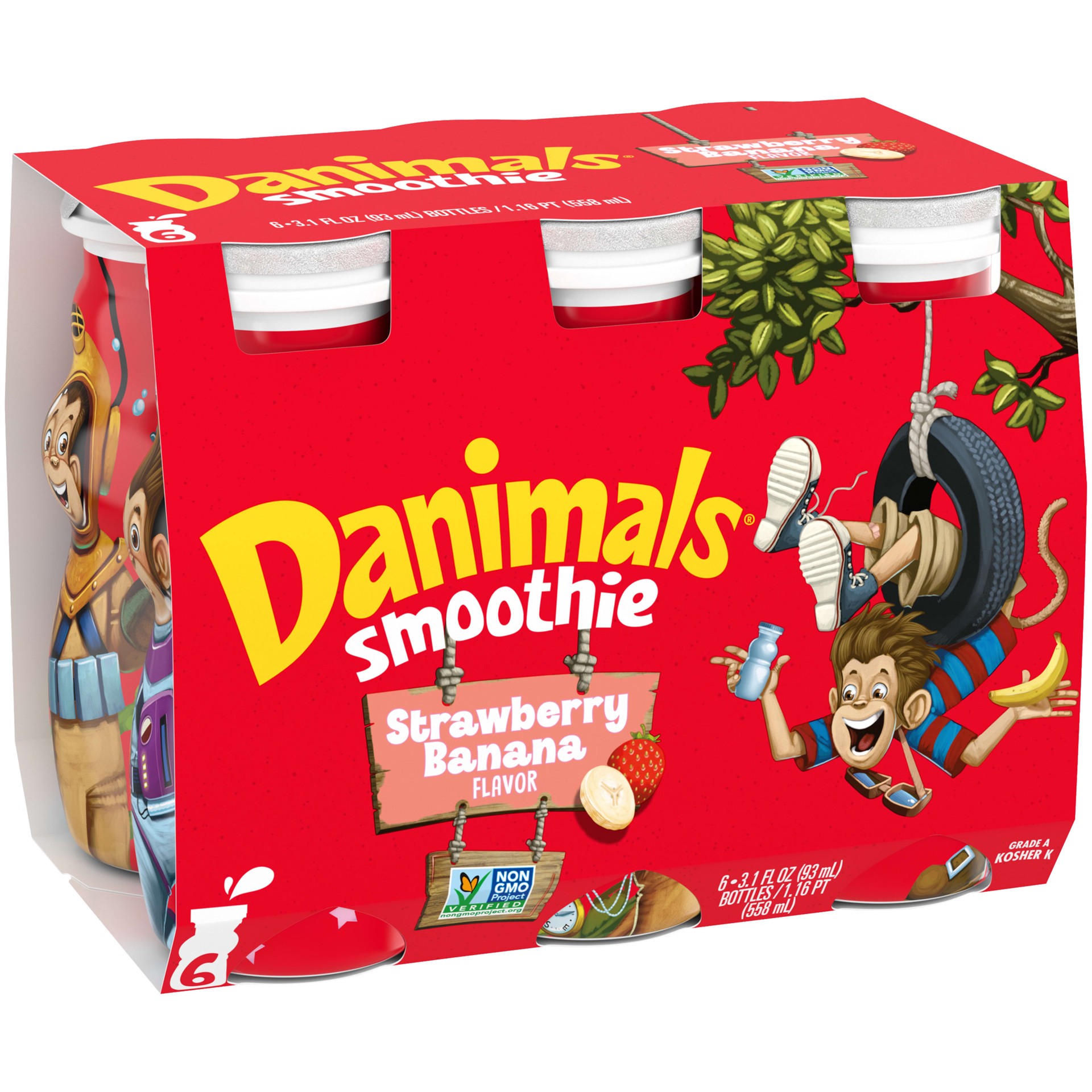 slide 3 of 5, Danimals Smoothies, Swingin'' Strawberry Banana, Gluten-Free, Non-GMO Project Verified, 3.1 Fl. Oz., 6 Pack, 3.10 fl oz