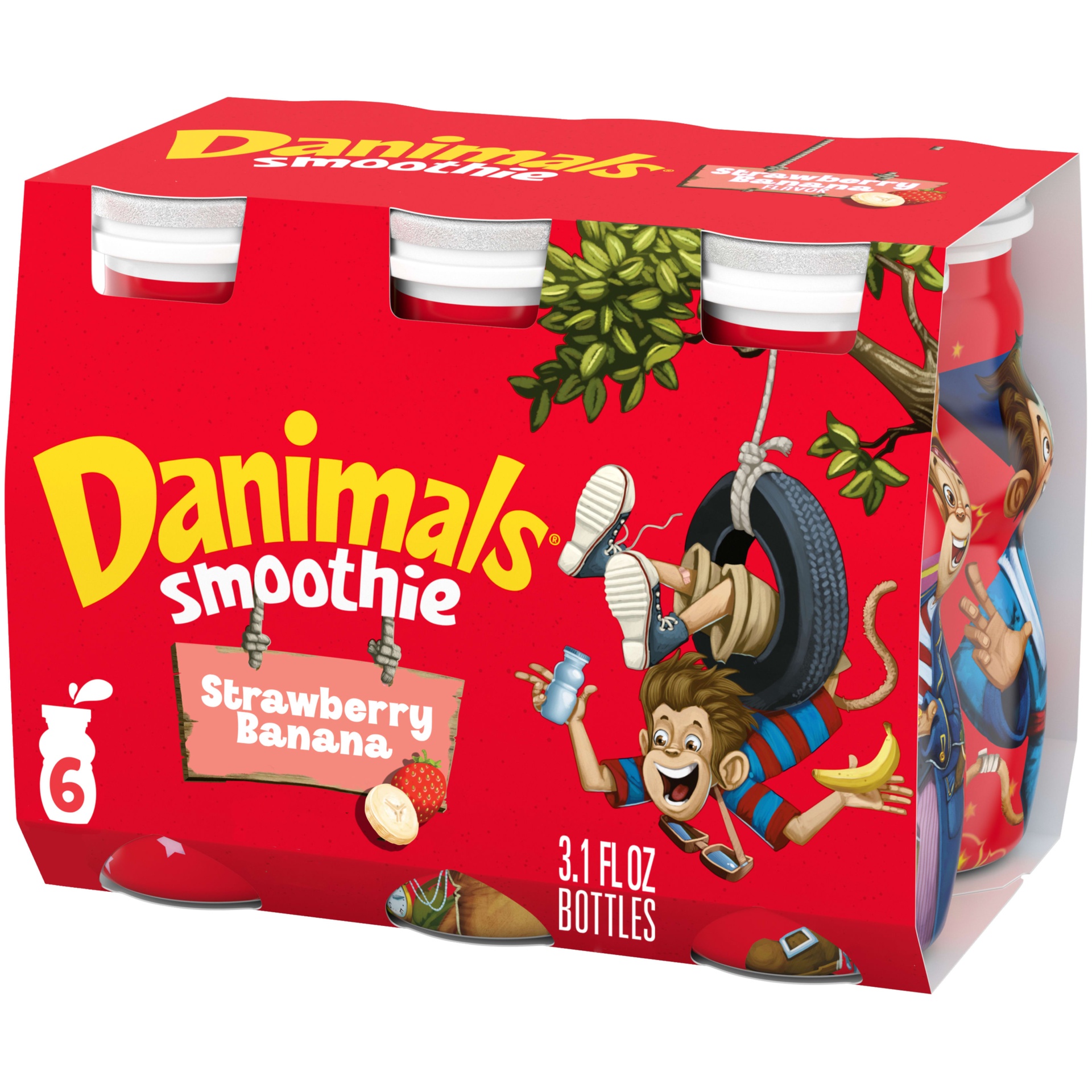 slide 1 of 5, Danimals Swingin' Strawberry Banana Smoothies Bottles, 3.1 fl oz