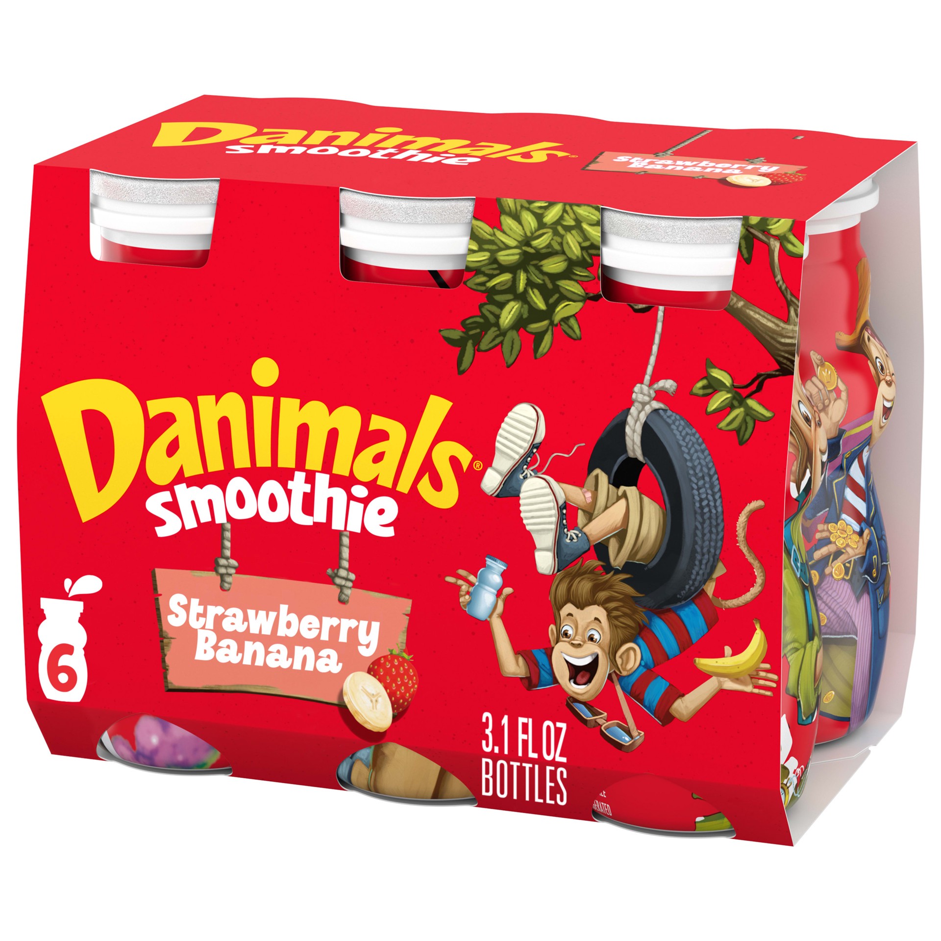 slide 1 of 5, Danimals Smoothies, Swingin'' Strawberry Banana, Gluten-Free, Non-GMO Project Verified, 3.1 Fl. Oz., 6 Pack, 3.10 fl oz