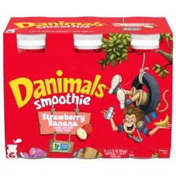 Danimals Swingin' Strawberry Banana Smoothies, 3.1 Fl. Oz. Bottles, 6 Count