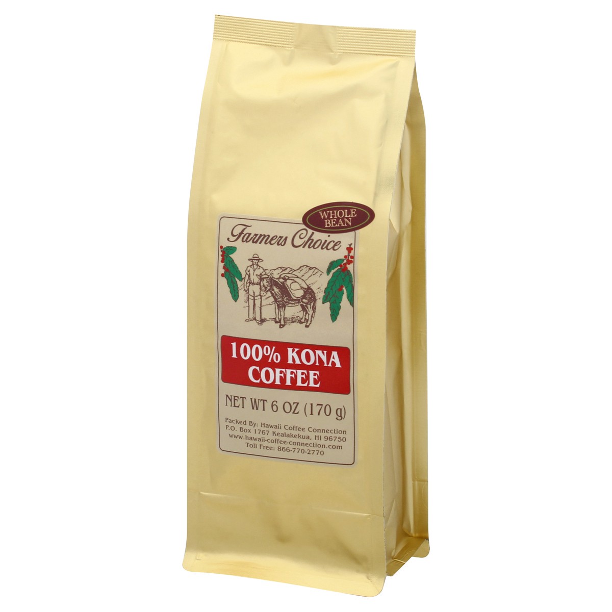 slide 5 of 8, Farmers Choice Whole Bean 100% Kona Coffee 6 oz, 6 oz