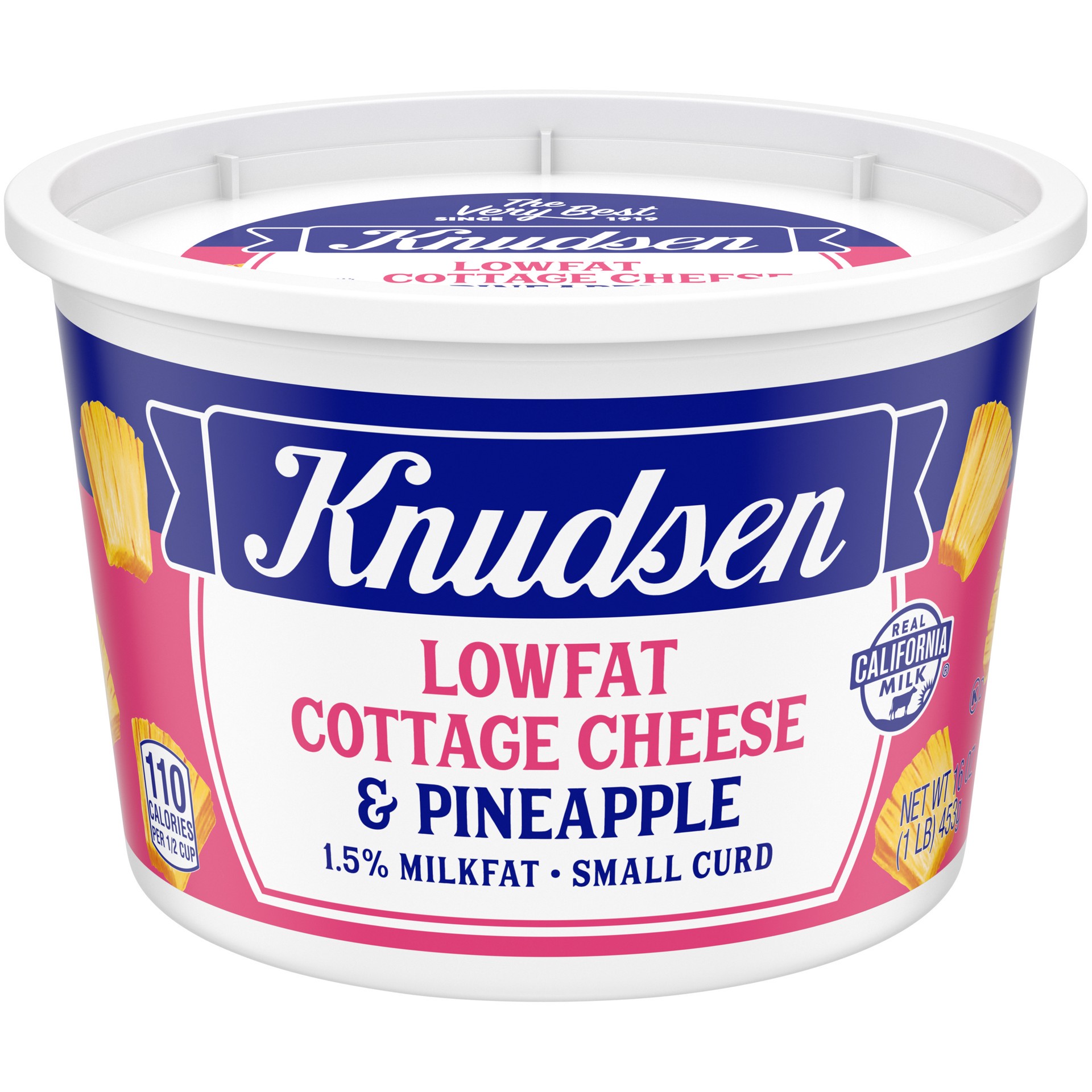 slide 1 of 2, Knudsen Lowfat Small Curd Cottage Cheese & Pineapple with 1.5% Milkfat, 16 oz Tub, 16 oz