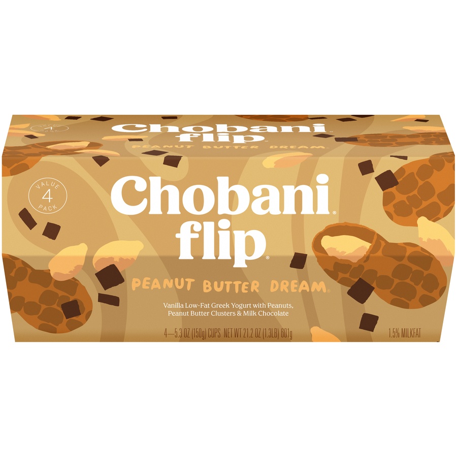 slide 1 of 1, Chobani Flip Peanut Butter Dream Low-Fat Greek Yogurt, 4 ct; 5.3 oz