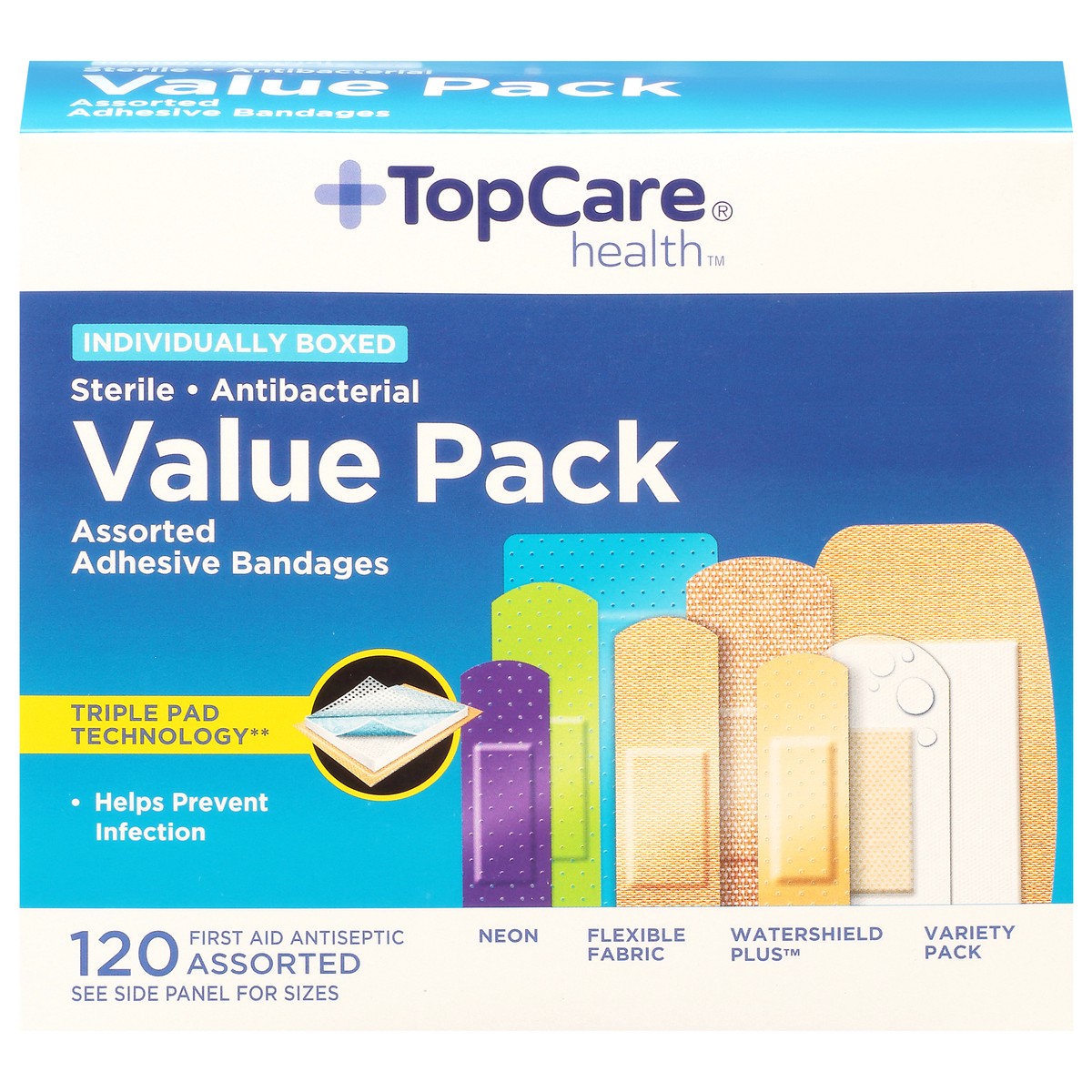 slide 3 of 15, TopCare Health Value Pack Assorted Adhesive Bandages 120 ea, 120 ct