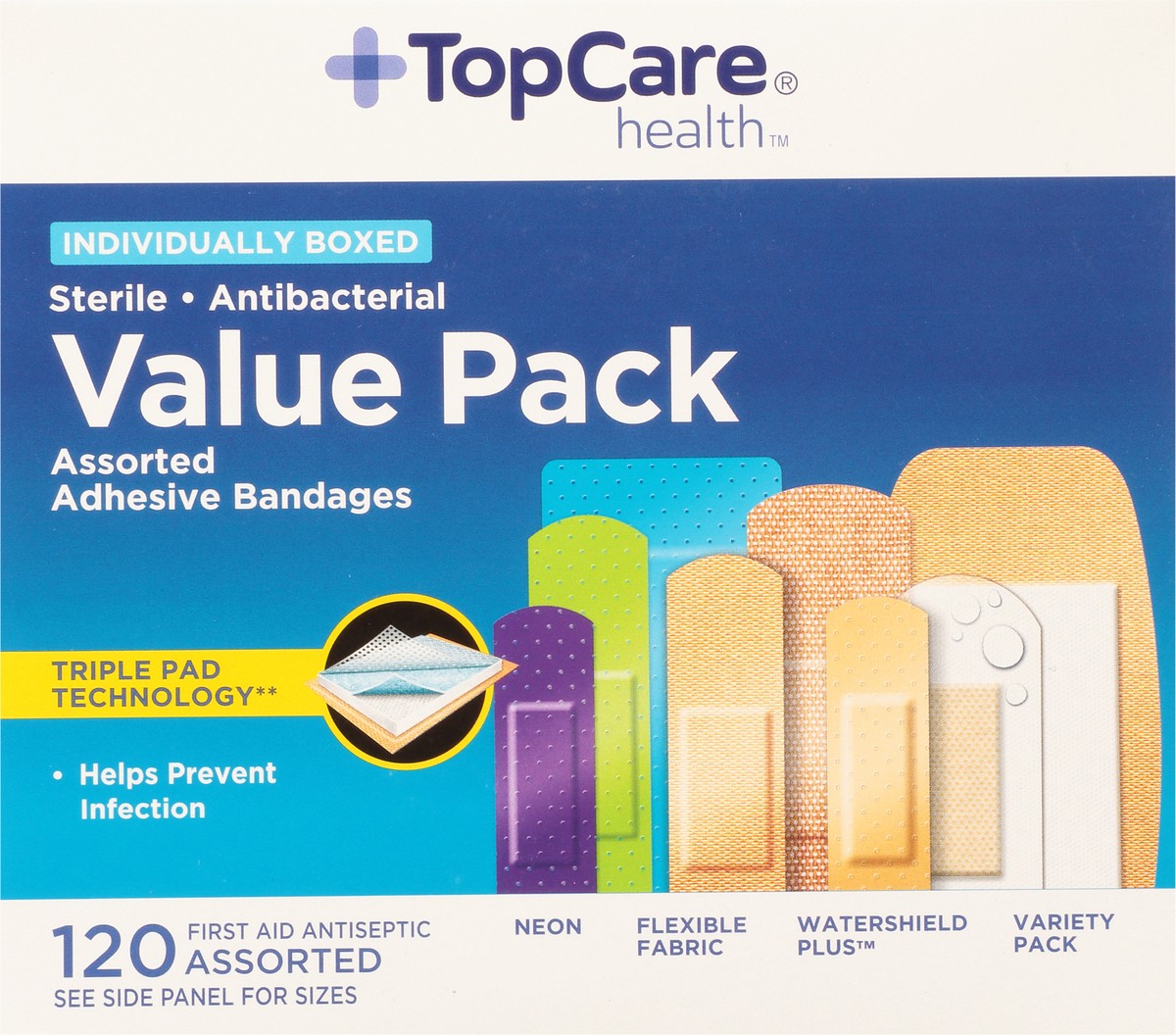 slide 12 of 15, TopCare Health Value Pack Assorted Adhesive Bandages 120 ea, 120 ct