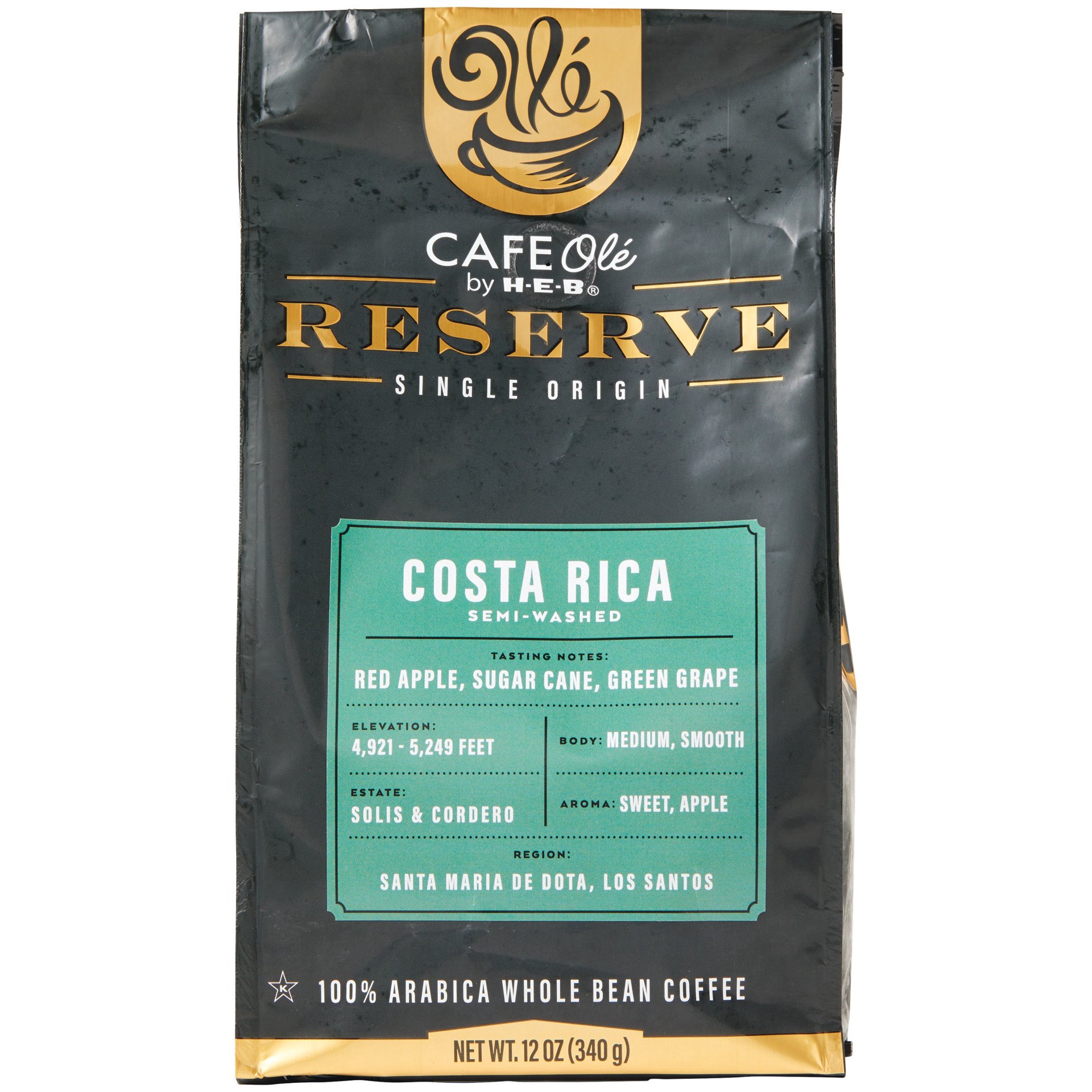 slide 1 of 1, CAFE Olé by H-E-B Reserve Single Origin Whole Bean Costa Rica Coffee, 12 oz