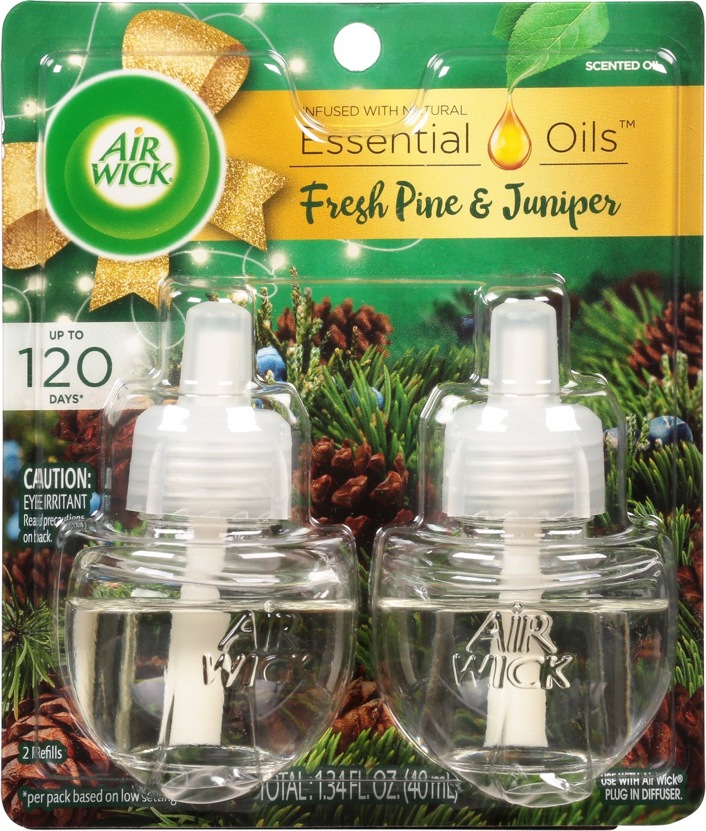slide 9 of 11, Air Wick Plug in Scented Oil Refill, 2 ct, Fresh Pine and Juniper, Air Freshener, Essential Oils, Fall Scent, Fall decor, 2 ct