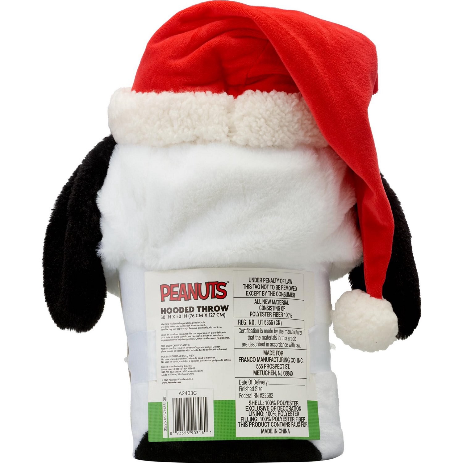 slide 2 of 2, Peanuts Holly Jolly Paws Hooded Throw Blanket, 30 X 50 In, 1 ct