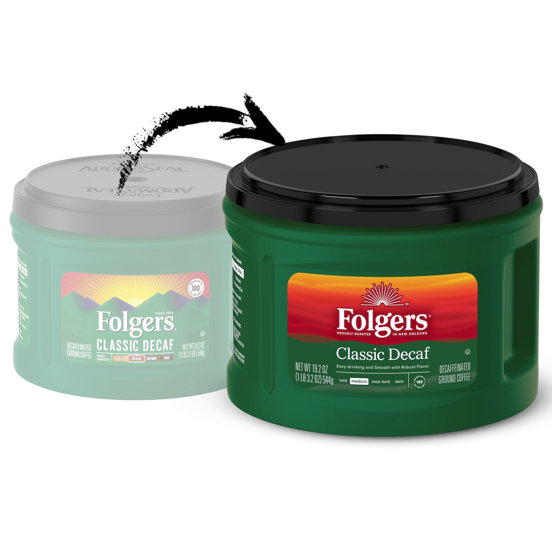 slide 2 of 6, Folgers Coffee, Decaf Classic Roast, 19.2 oz