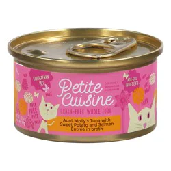 Petite Cuisine Aunt Molly's Tuna with Sweet Potato and Salmon Entree in Broth Cat Food 2.8 oz