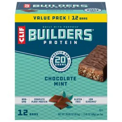 CLIF BUILDERS Protein Bars - Chocolate Mint Flavor - 20g Plant Based Protein - Gluten Free - Non-GMO - Low Glycemic - No Artificial Sweeteners - Value Pack, 2.4 oz. (12 Count)
