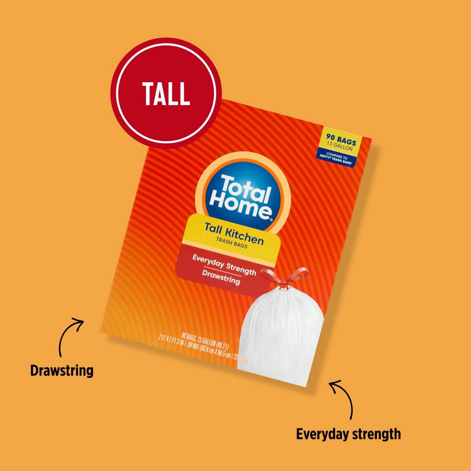 slide 7 of 7, Total Home 13 Gallon Tall Kitchen Trash Bags, 90 Ct, 90 ct