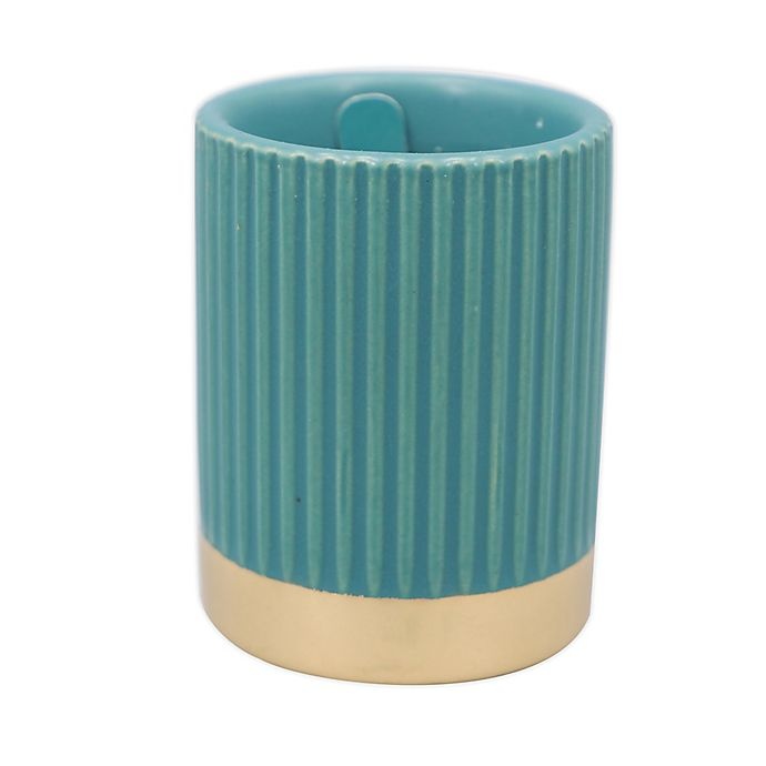 slide 1 of 1, O&O by Olivia & Oliver Eucalyptus Fluted Metallic Band Candle - Teal, 3 oz