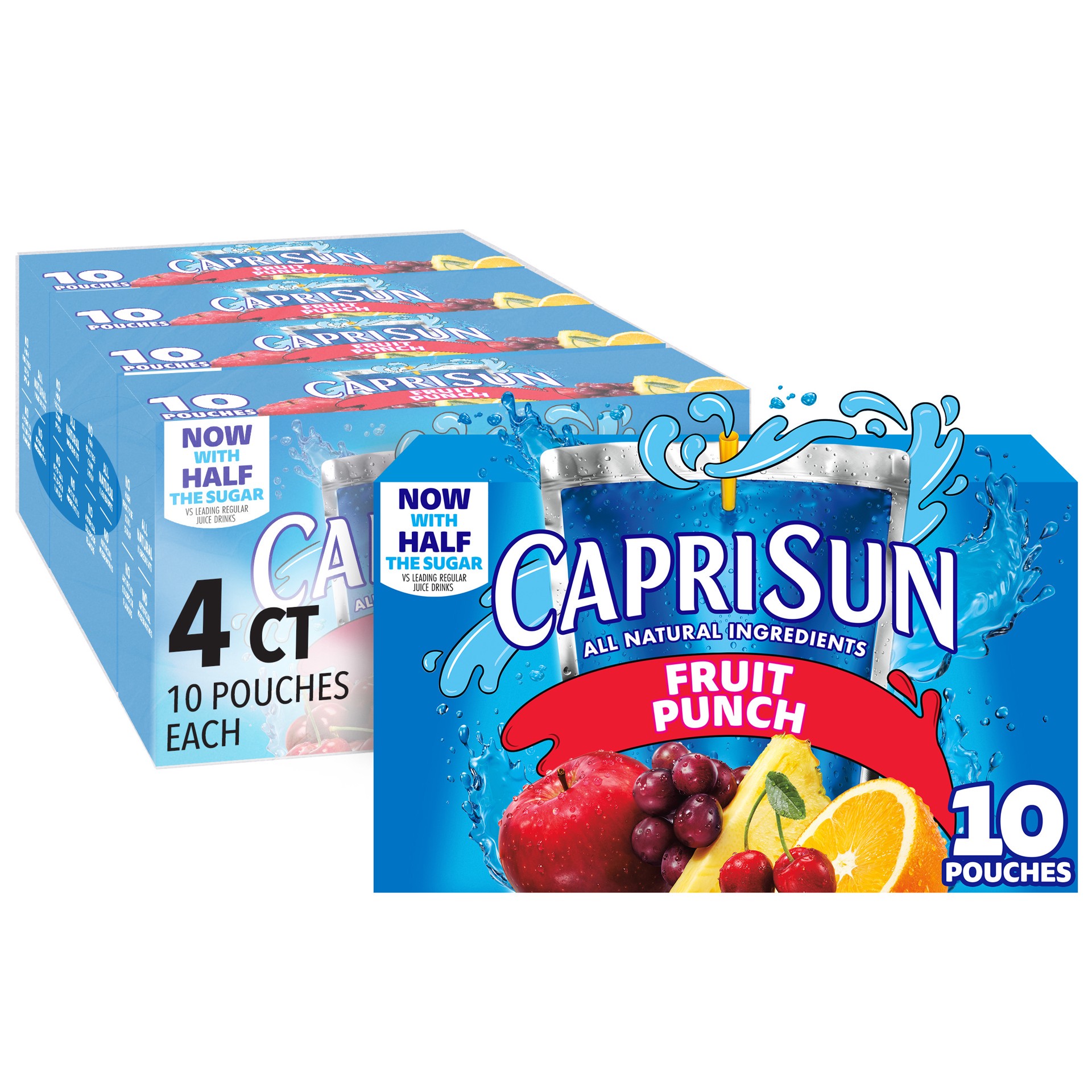 slide 1 of 1, Capri Sun Fruit Punch Naturally Flavored Juice Drink Blend, 40 ct Pack, 4 Boxes of 10 Pouches, 10 ct