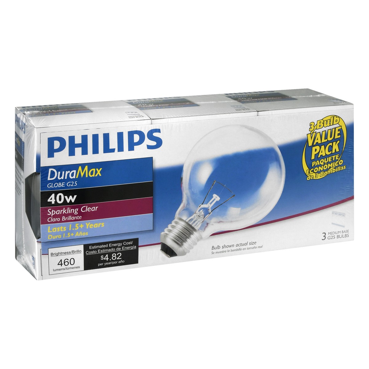 slide 2 of 8, Philips Light Bulbs Globe Sparkling Clear 40 Watts Value Pack, 3 ct