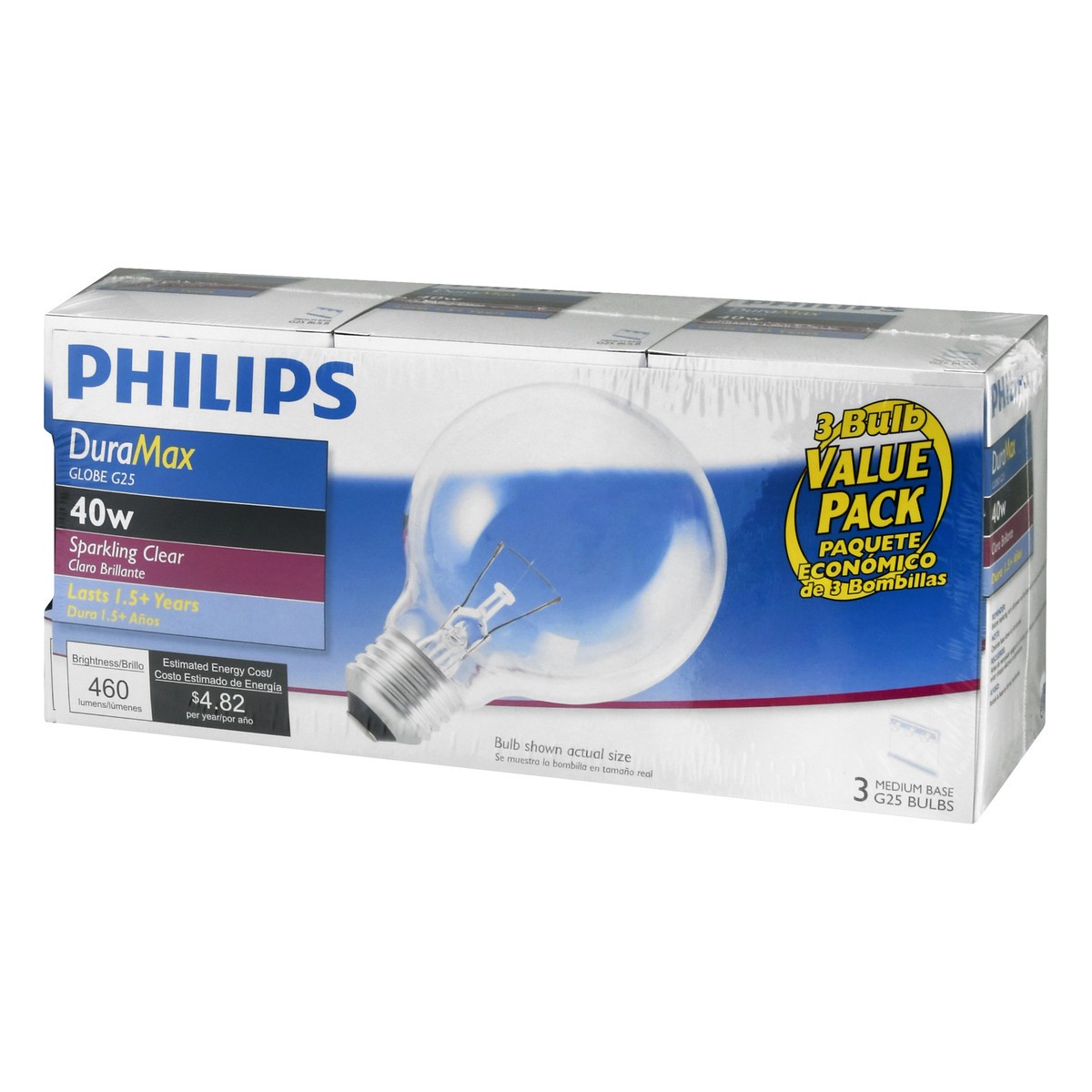 slide 3 of 8, Philips Light Bulbs Globe Sparkling Clear 40 Watts Value Pack, 3 ct