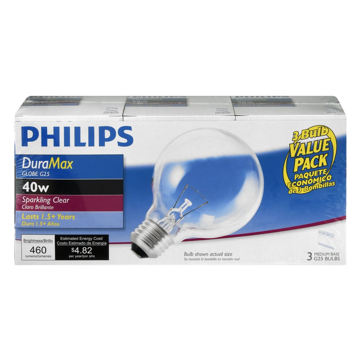 slide 1 of 8, Philips Light Bulbs Globe Sparkling Clear 40 Watts Value Pack, 3 ct