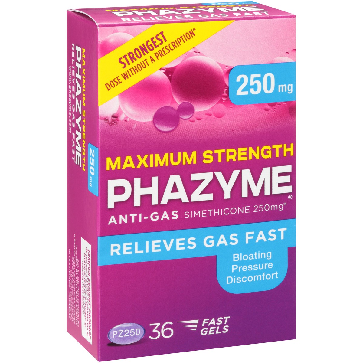 slide 6 of 10, Phazyme Maximum Strength Gas & Bloating Relief, Works in Minutes, 36 Fast Gels, 36 ct