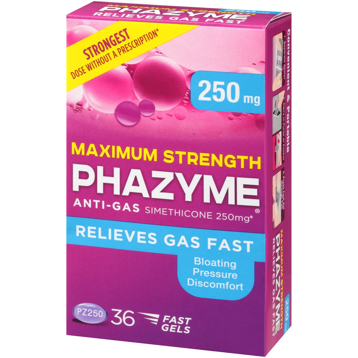 slide 3 of 10, Phazyme Maximum Strength Gas & Bloating Relief, Works in Minutes, 36 Fast Gels, 36 ct