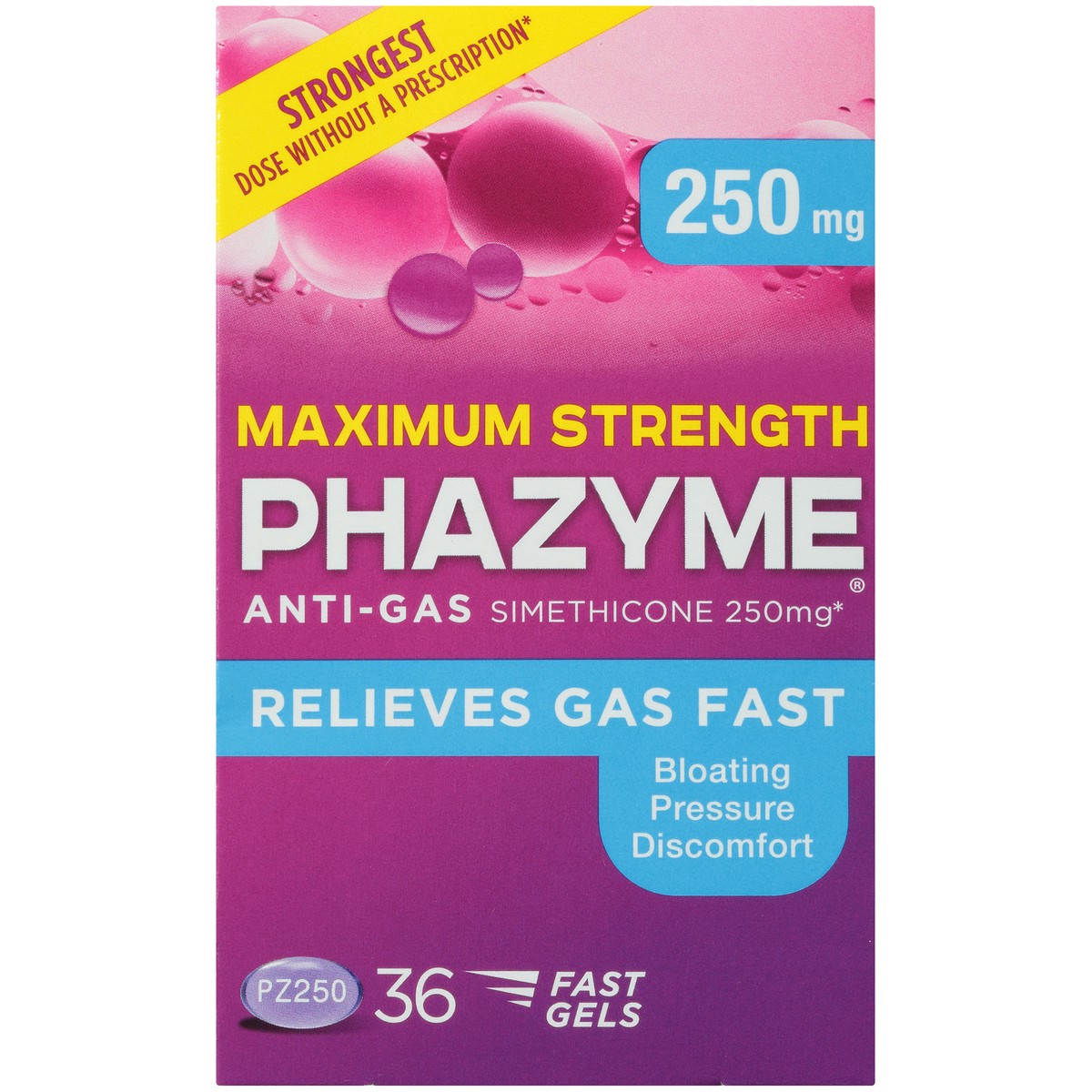 slide 4 of 10, Phazyme Maximum Strength Gas & Bloating Relief, Works in Minutes, 36 Fast Gels, 36 ct