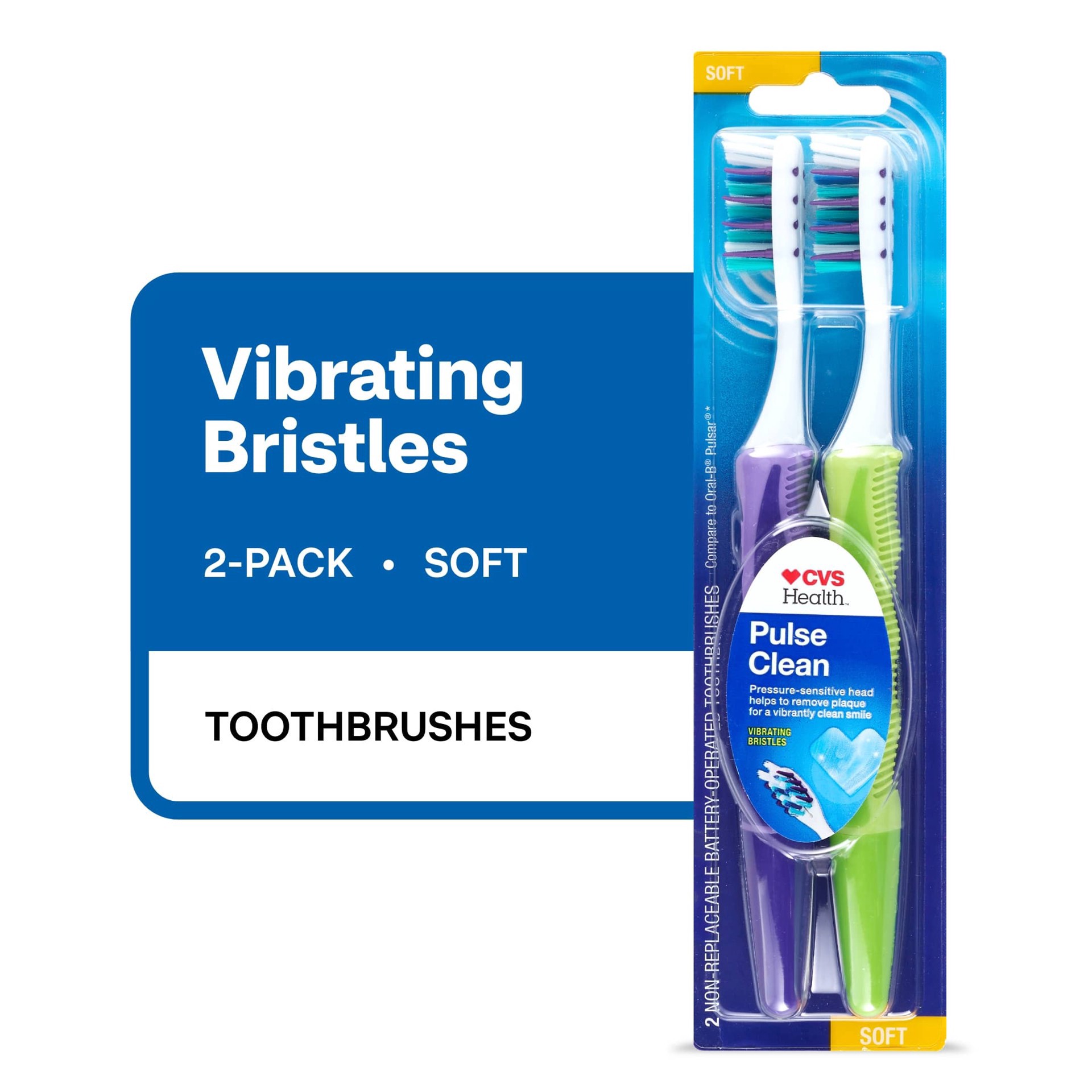slide 1 of 1, CVS Health Pulse Clean Toothbrush, Soft Bristle, 2 Ct, 1 ct