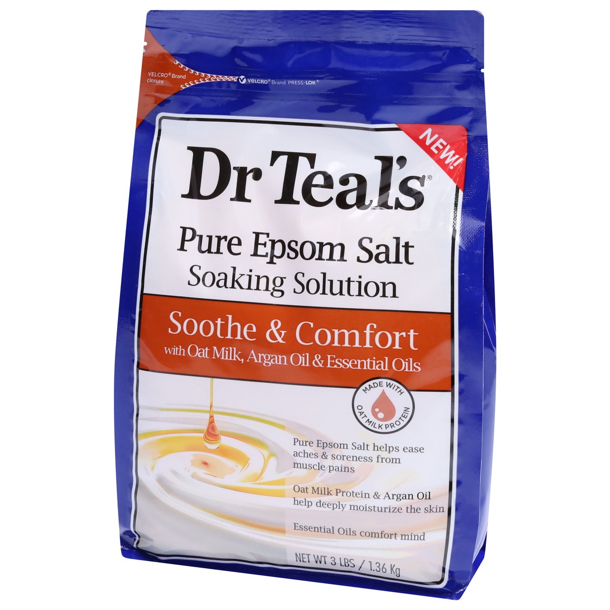 slide 6 of 12, Dr. Teal's Soothe & Comfort Pure Epsom Salt Soak with Oat Milk, Argan Oil & Essential Oils, 3 lb