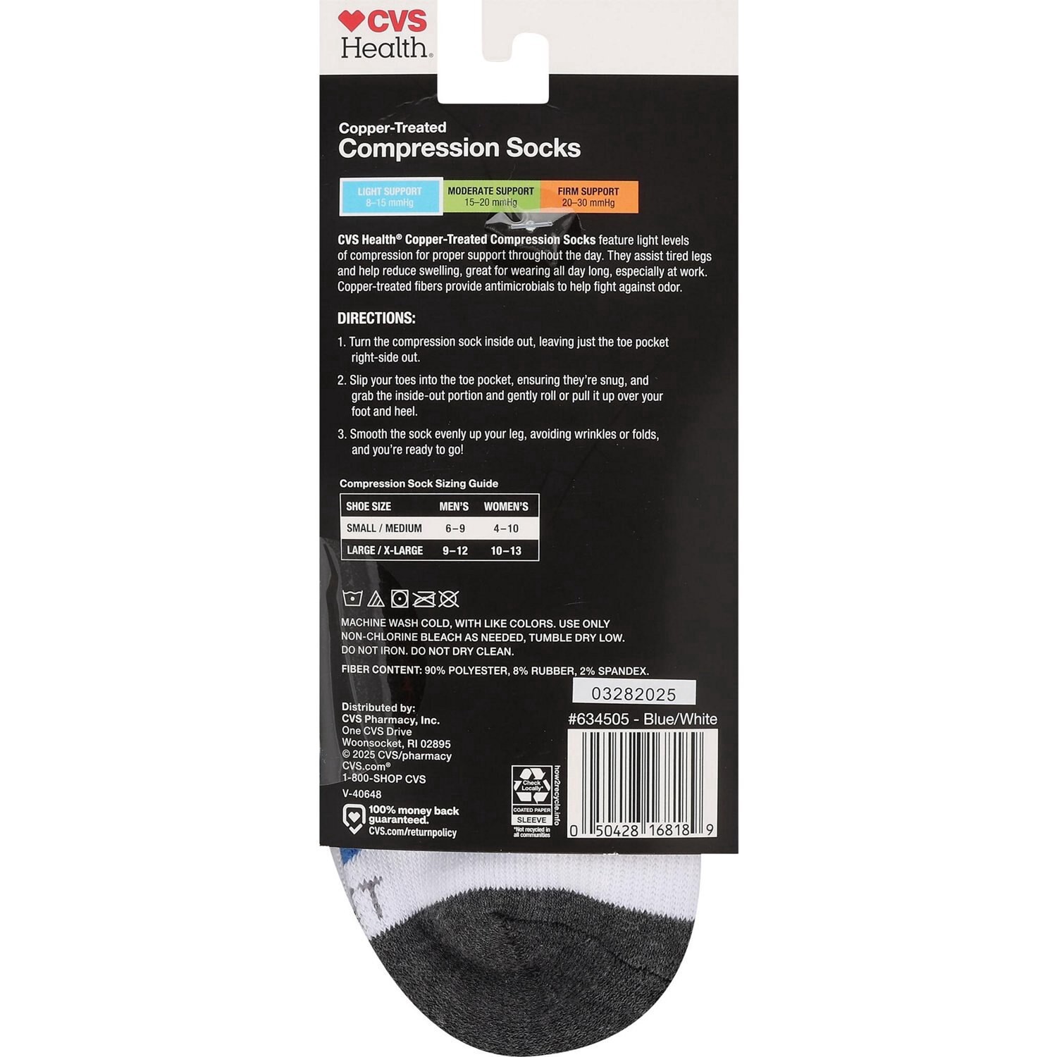 slide 3 of 3, CVS HEALTH Active Light Copper Compression Quarter, 2 ct