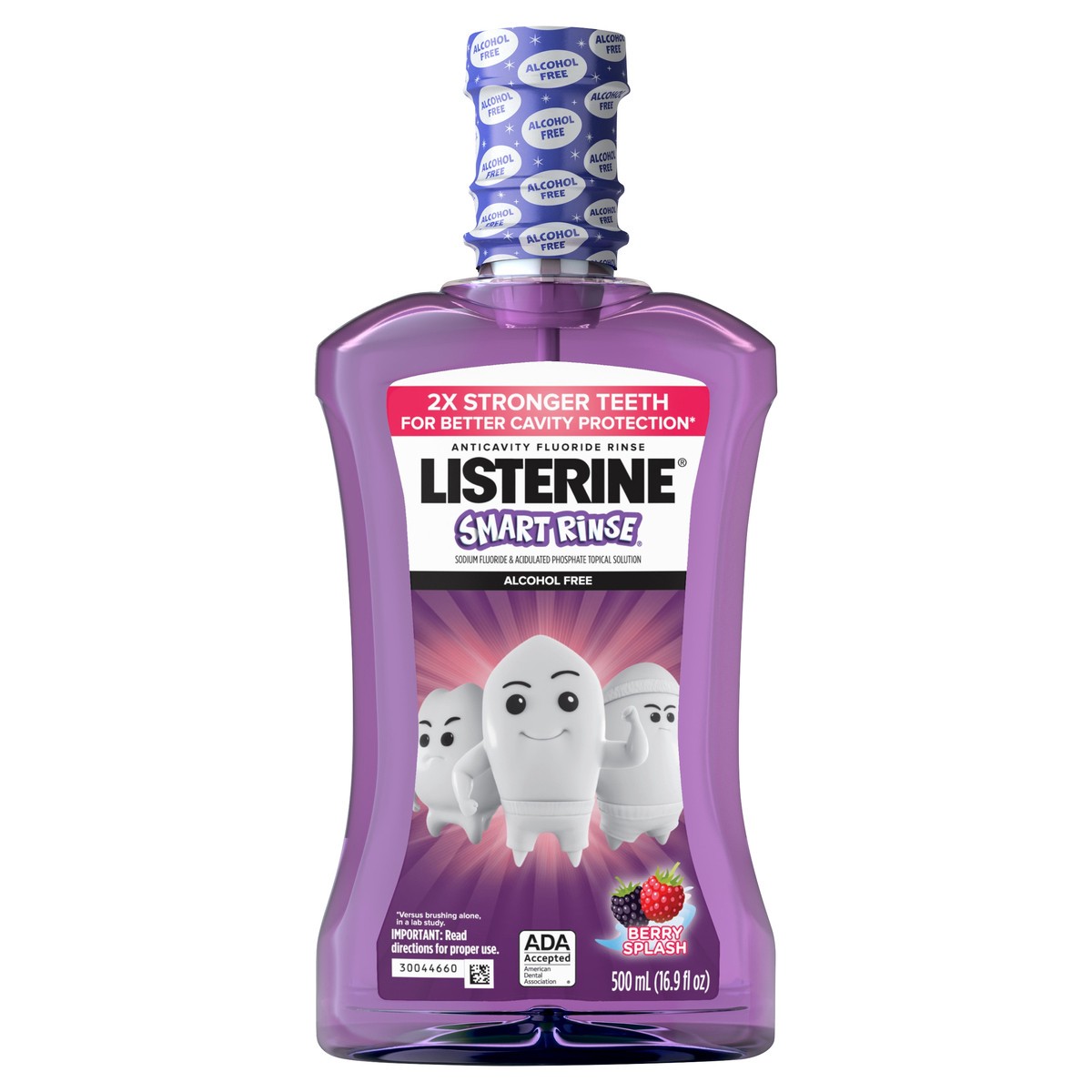 slide 4 of 8, Listerine Smart Rinse Kids Alcohol-Free Anticavity Fluoride Mouthwash, ADA Accepted Oral Rinse for Cavity Protection, Berry Splash Flavor for Kids Oral Care, 500 mL, 500 ml