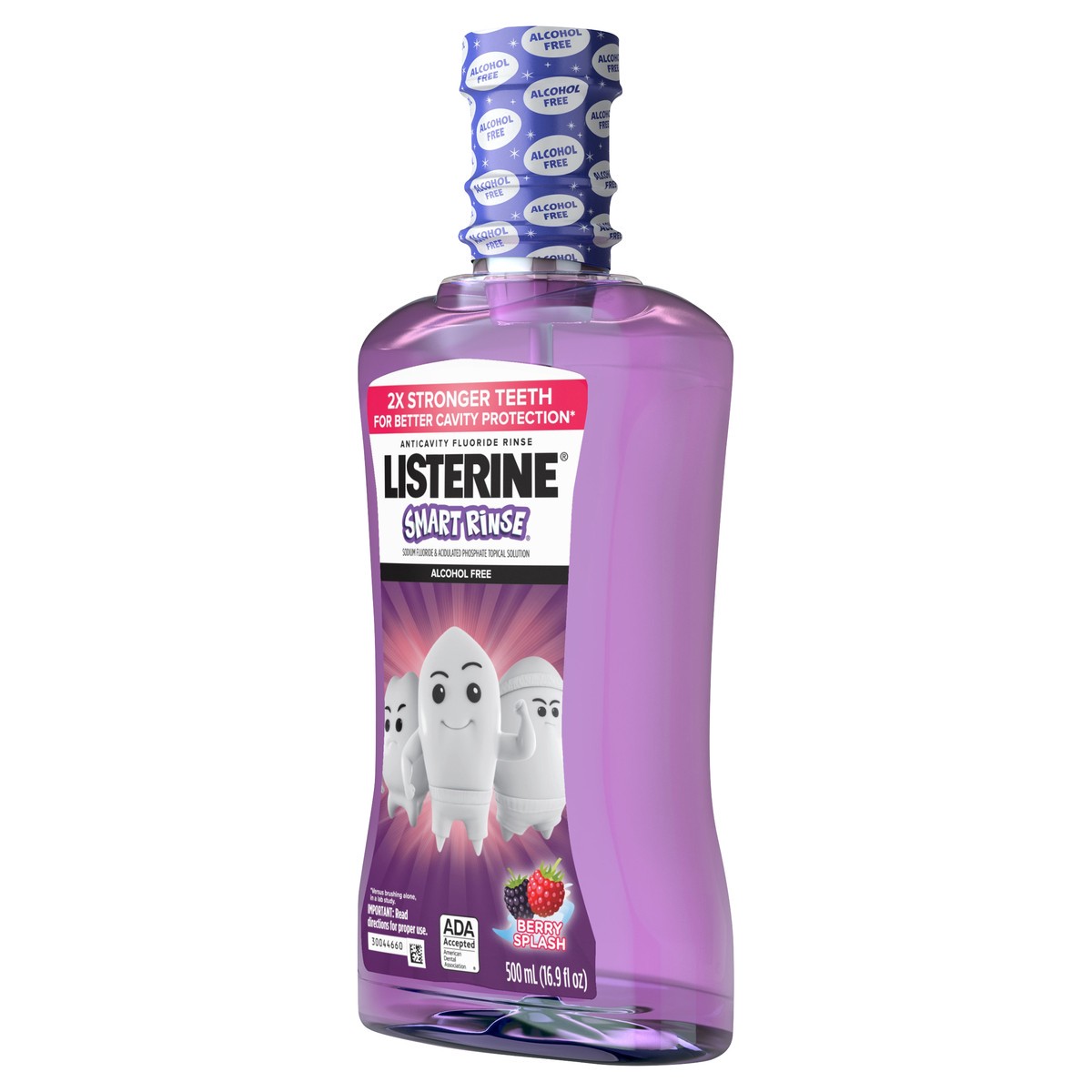 slide 6 of 8, Listerine Smart Rinse Kids Alcohol-Free Anticavity Fluoride Mouthwash, ADA Accepted Oral Rinse for Cavity Protection, Berry Splash Flavor for Kids Oral Care, 500 mL, 500 ml