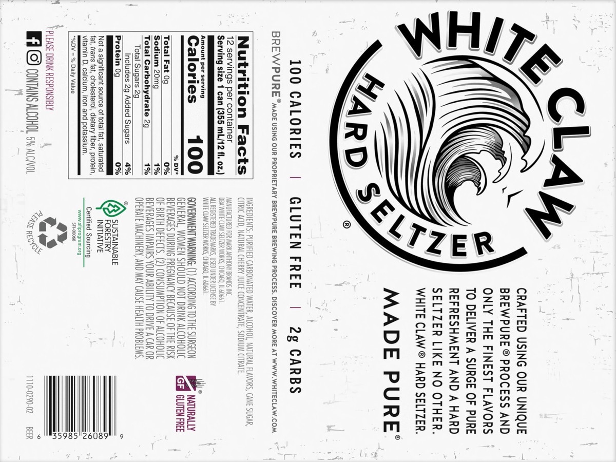 slide 2 of 7, White Claw 12 Pack Spiked Black Cherry Hard Seltzer 12 ea, 12 ct; 12 oz