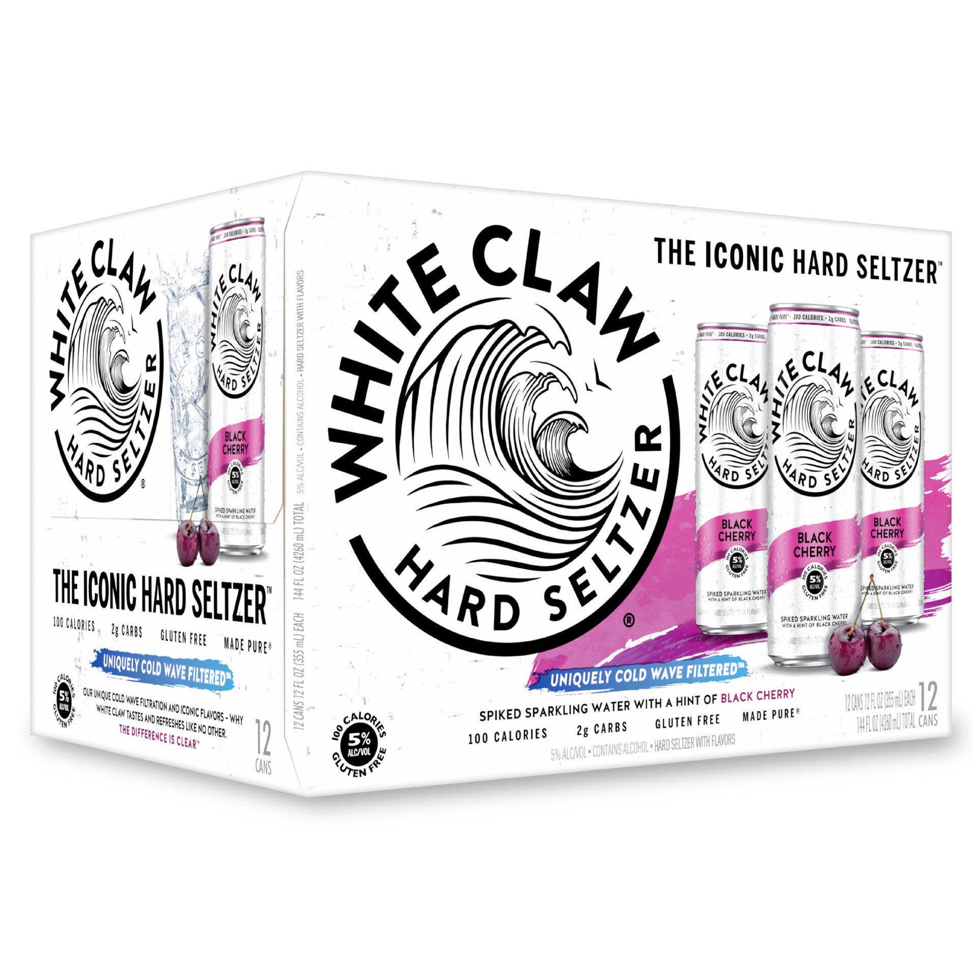 slide 1 of 7, White Claw 12 Pack Spiked Black Cherry Hard Seltzer 12 ea, 12 ct; 12 oz