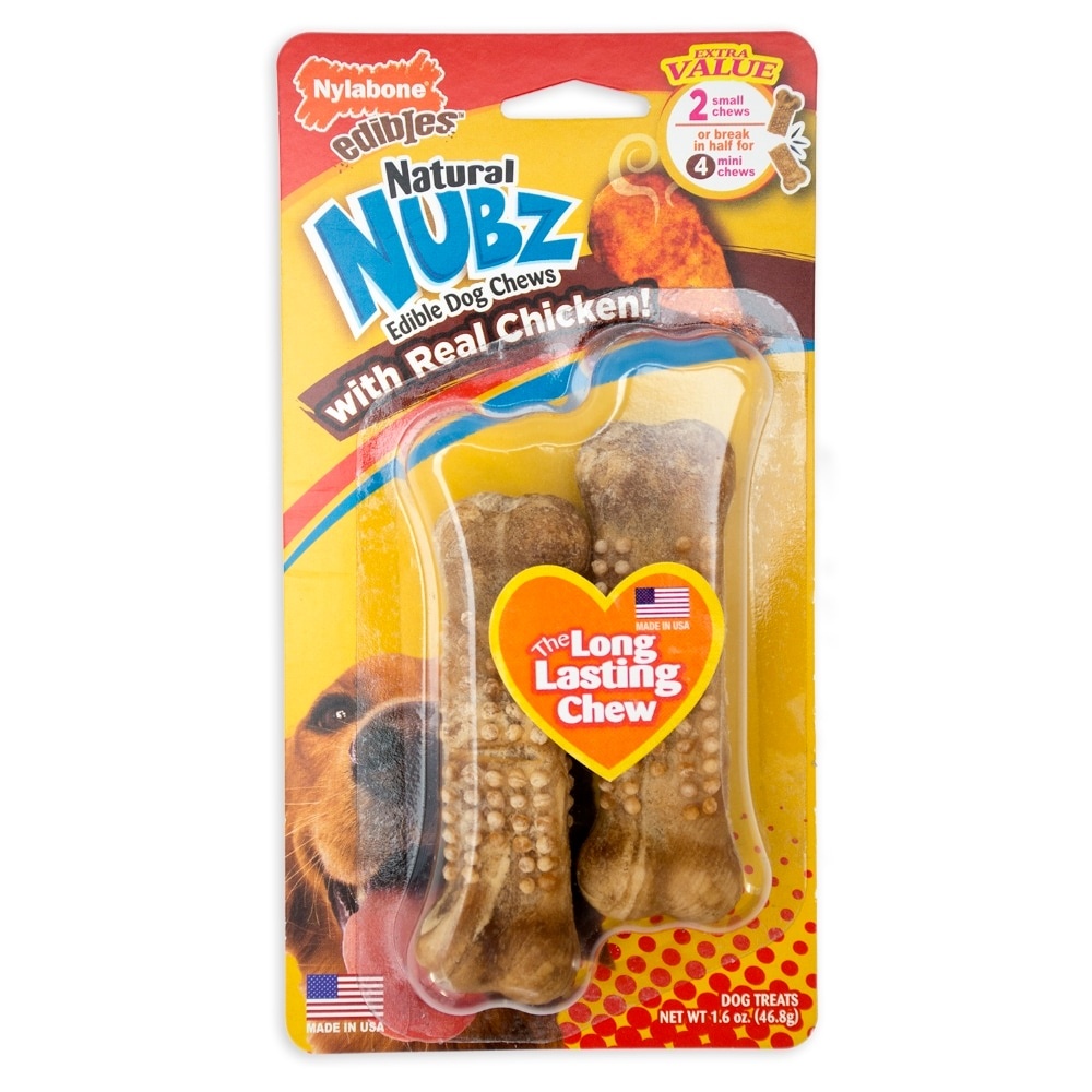 slide 1 of 1, Nylabone Edibles Natural Nubz Small Chicken Flavor Long Lasting Chew Dog Treats, 1.6 oz