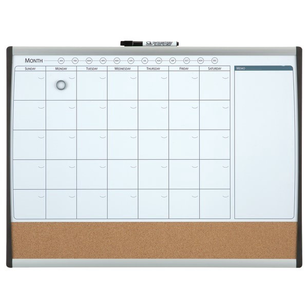 slide 1 of 6, Quartet Magnetic Combination Calendar Board, Steel, White/Brown, Black/Silver Plastic Frame, 17 in x 23 in