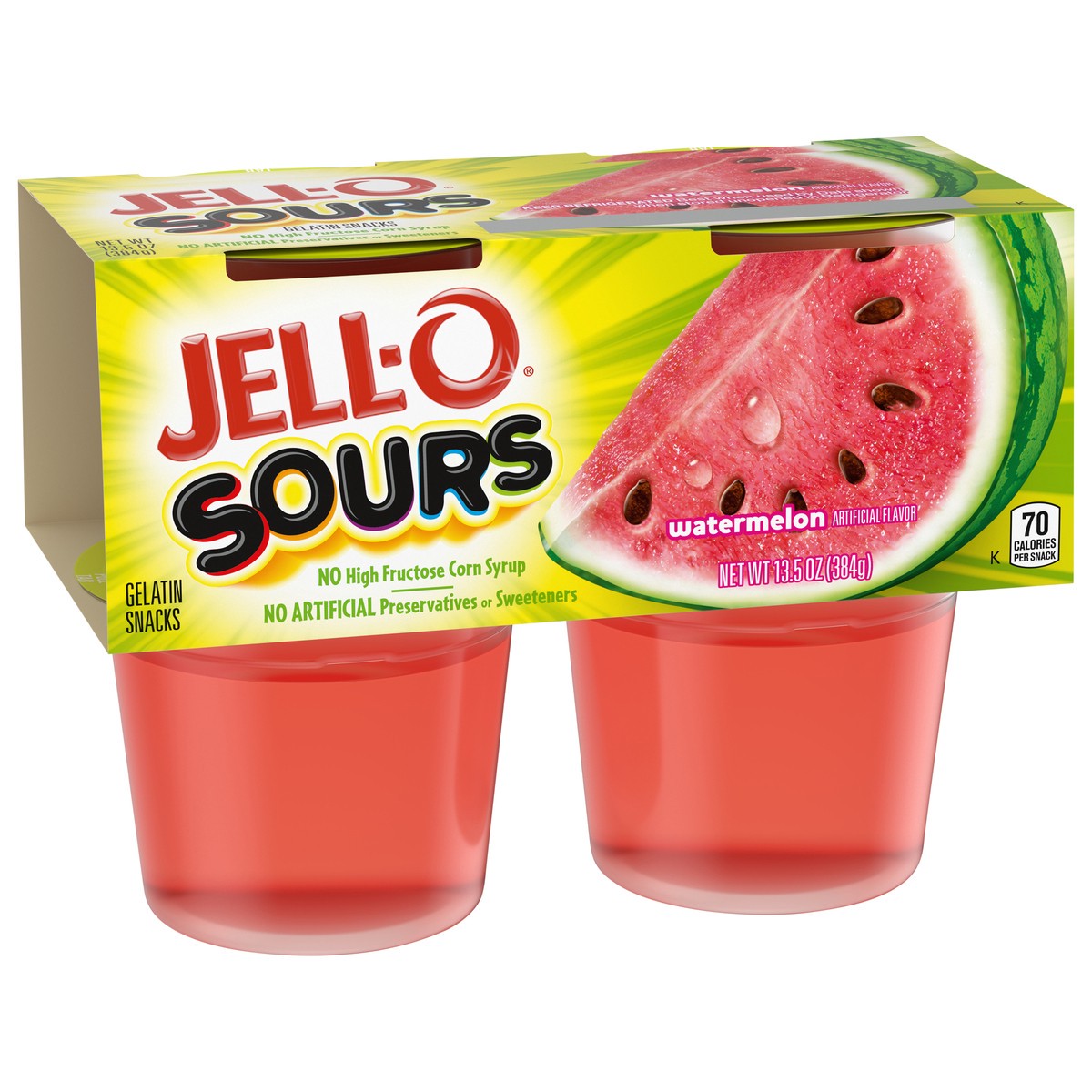 slide 2 of 9, Jell-O Sours Watermelon Ready-to-Eat Jello Cups Gelatin Snack, 4 ct Cups, 4 ct