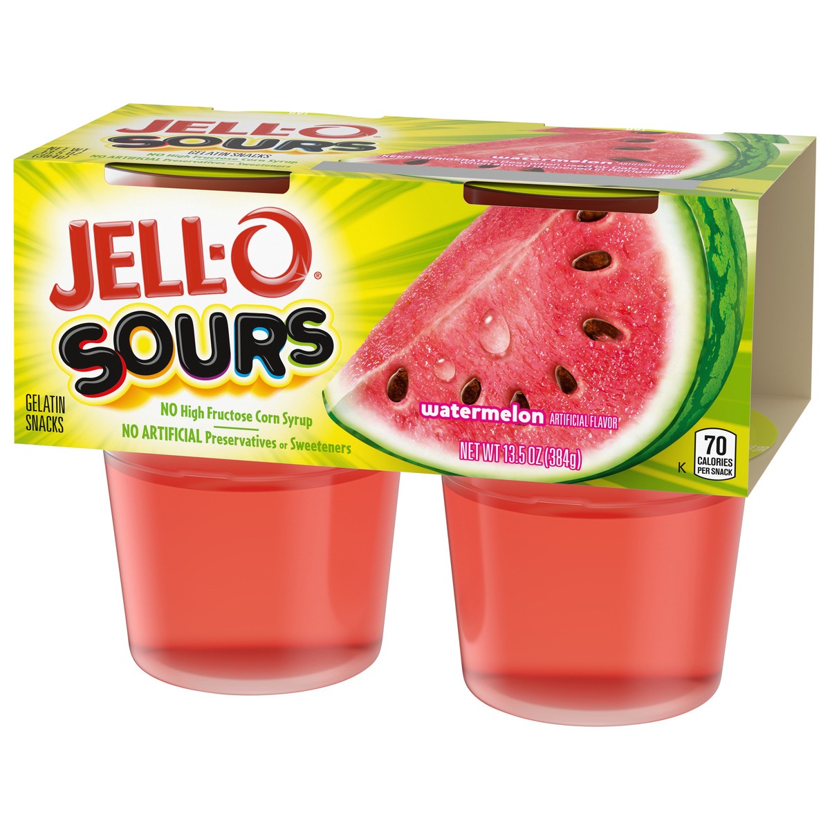 slide 9 of 9, Jell-O Sours Watermelon Ready-to-Eat Jello Cups Gelatin Snack, 4 ct Cups, 4 ct