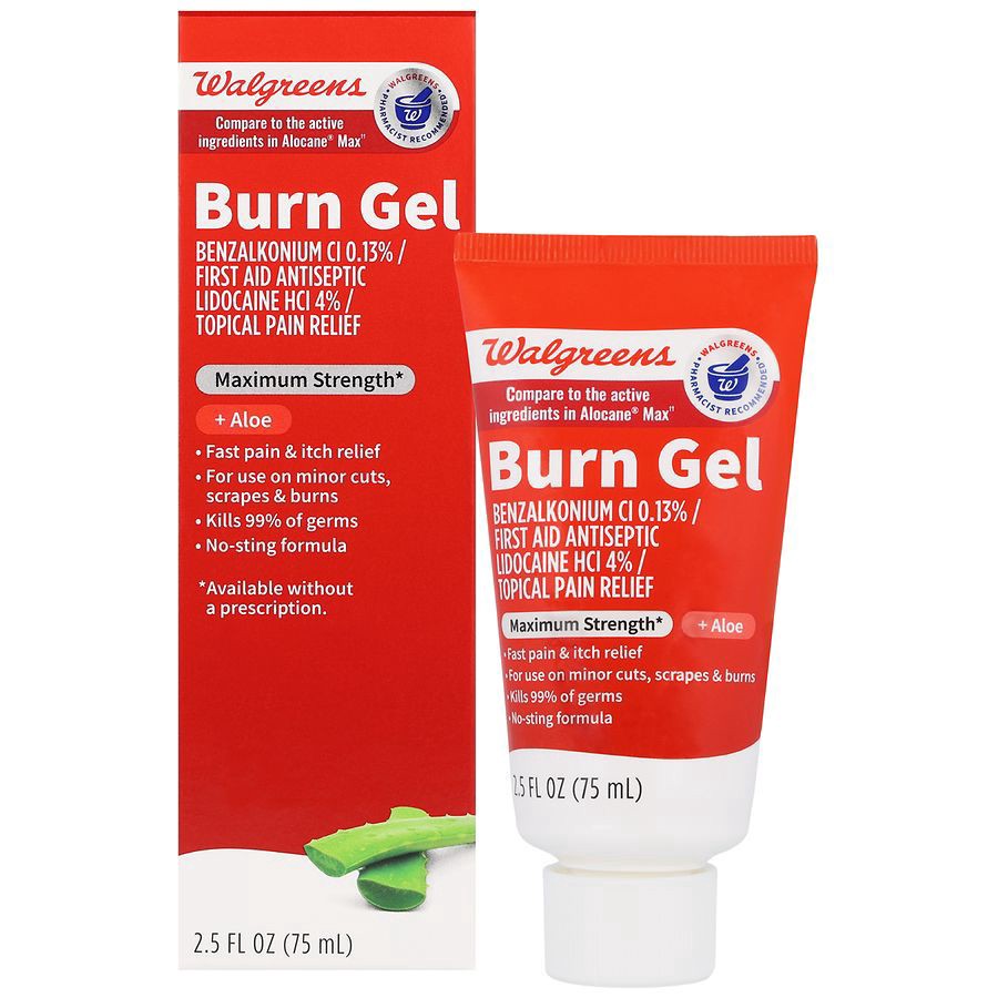 slide 4 of 5, Walgreens Burn Gel Maximum Strength + Aloe, 2.5 fl oz