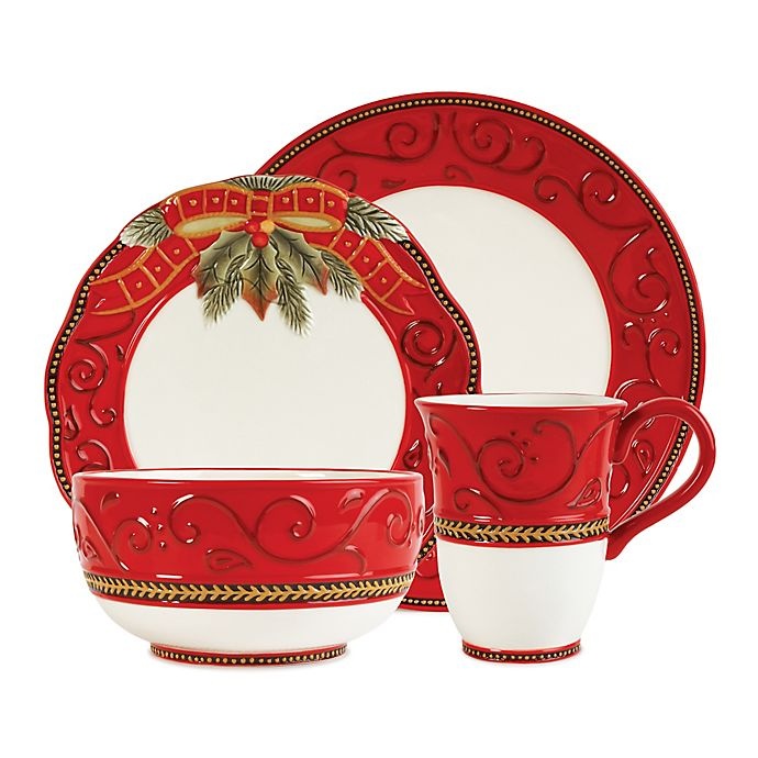 slide 1 of 1, Fitz and Floyd Damask Holiday Place Setting, 4 ct