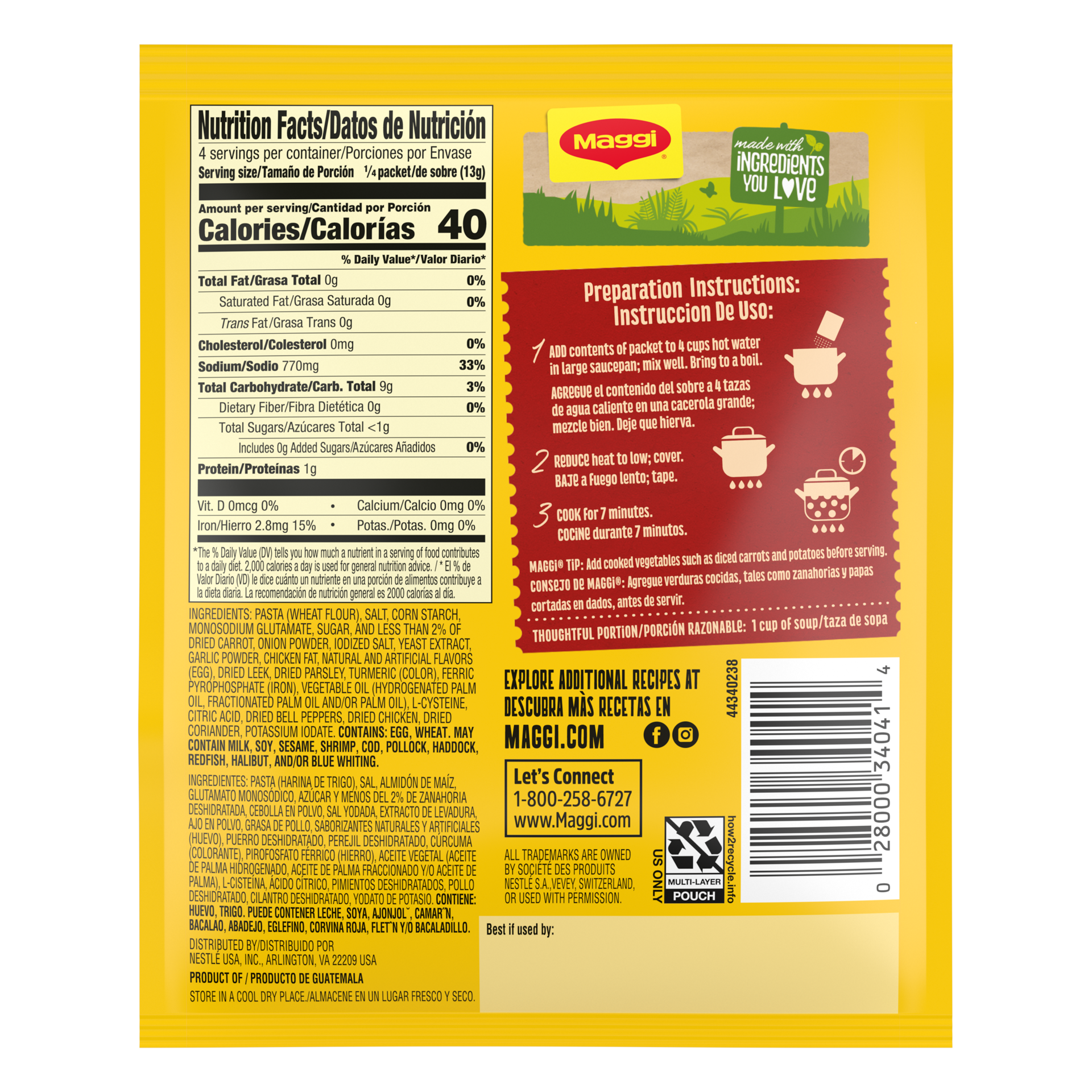 slide 2 of 7, Maggi Sopa Sabor A Pollo Con Caracolitos Chicken Flavored Seashell Pasta Soup Mix, Instant Soup Packets, 1.80 oz