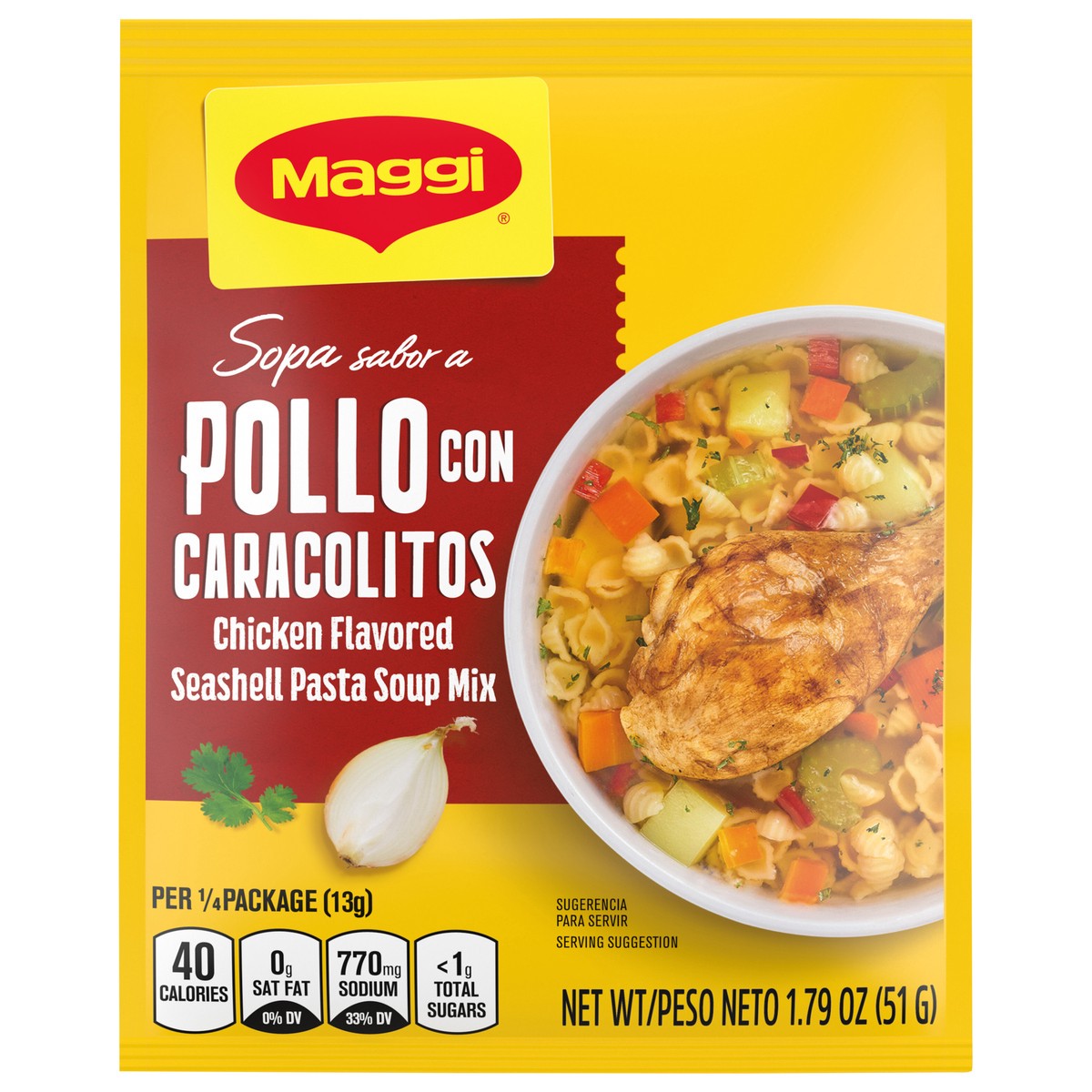 slide 1 of 7, Maggi Sopa Sabor A Pollo Con Caracolitos Chicken Flavored Seashell Pasta Soup Mix, Instant Soup Packets, 1.80 oz