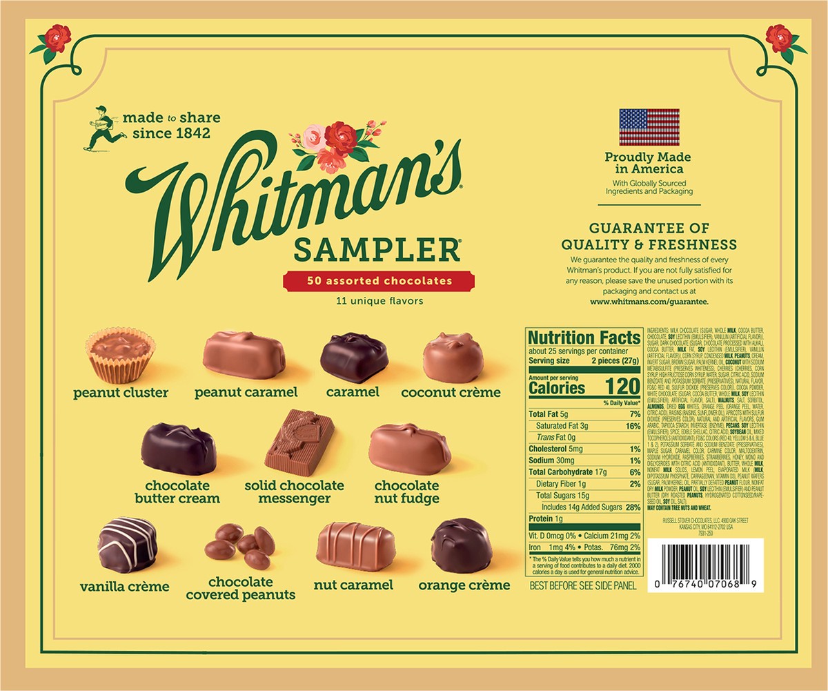 slide 3 of 3, WHITMAN'S SAMPLER Assorted Milk & Dark Chocolate Gift Box, 24.1 oz. (≈ 50 pieces), 24.1 oz