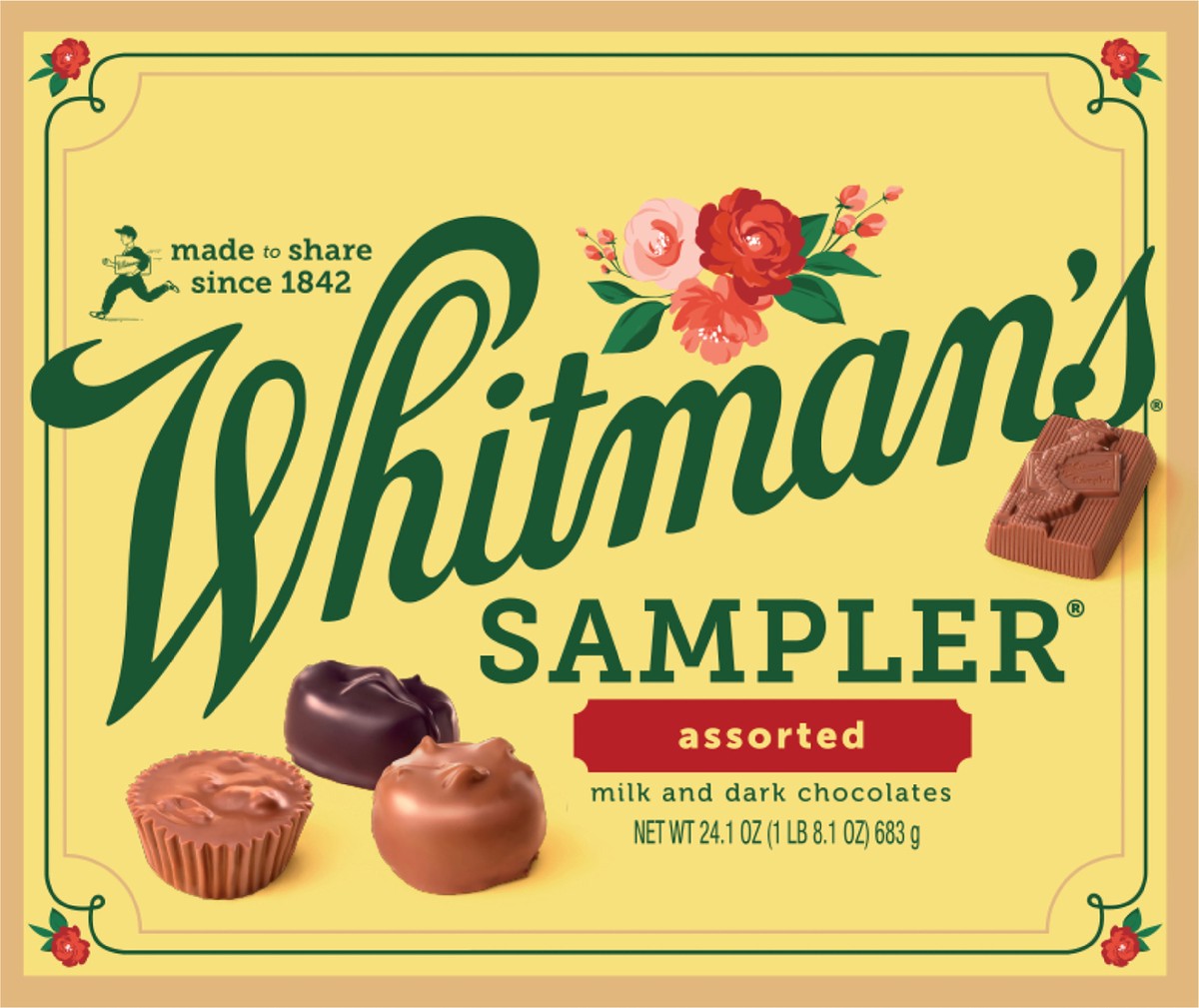 slide 2 of 3, WHITMAN'S SAMPLER Assorted Milk & Dark Chocolate Gift Box, 24.1 oz. (≈ 50 pieces), 24.1 oz