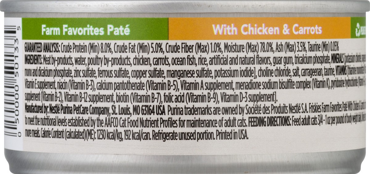 slide 6 of 9, Friskies Purina Friskies Wet Cat Food Pate Farm Favorites With Chicken and Carrots, 5.5 oz