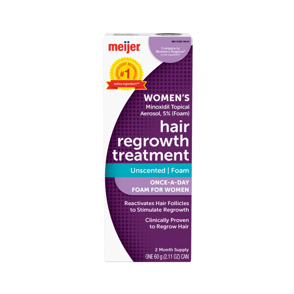 slide 1 of 2, Meijer Hair Regrowth Treatment For Women, Minoxidil 5%, Topical Aerosol (Foam), 2.11 oz