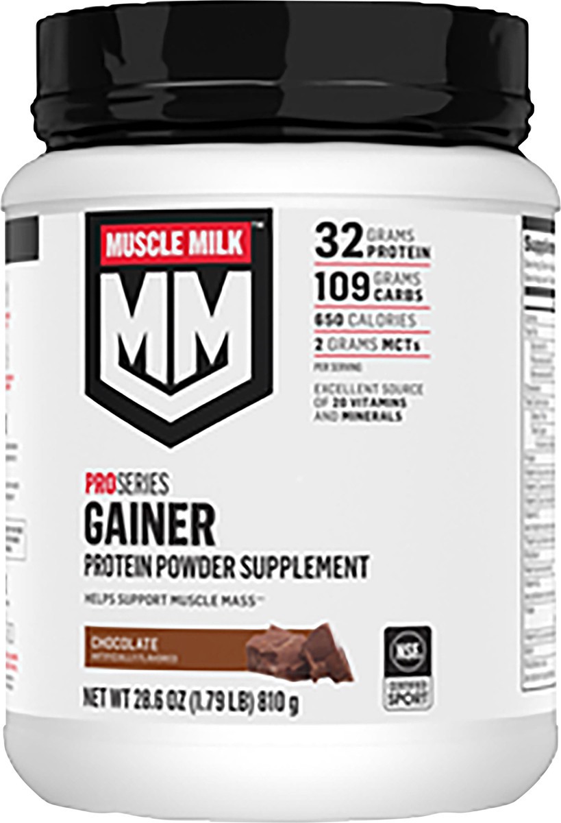 slide 5 of 10, Muscle Milk Gainer High Protein Gainer Powder Supplement Chocolate Artificially Flavored 28.6 Oz, 1.79 lb