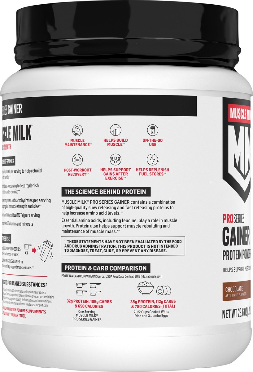 slide 2 of 10, Muscle Milk Gainer High Protein Gainer Powder Supplement Chocolate Artificially Flavored 28.6 Oz, 1.79 lb