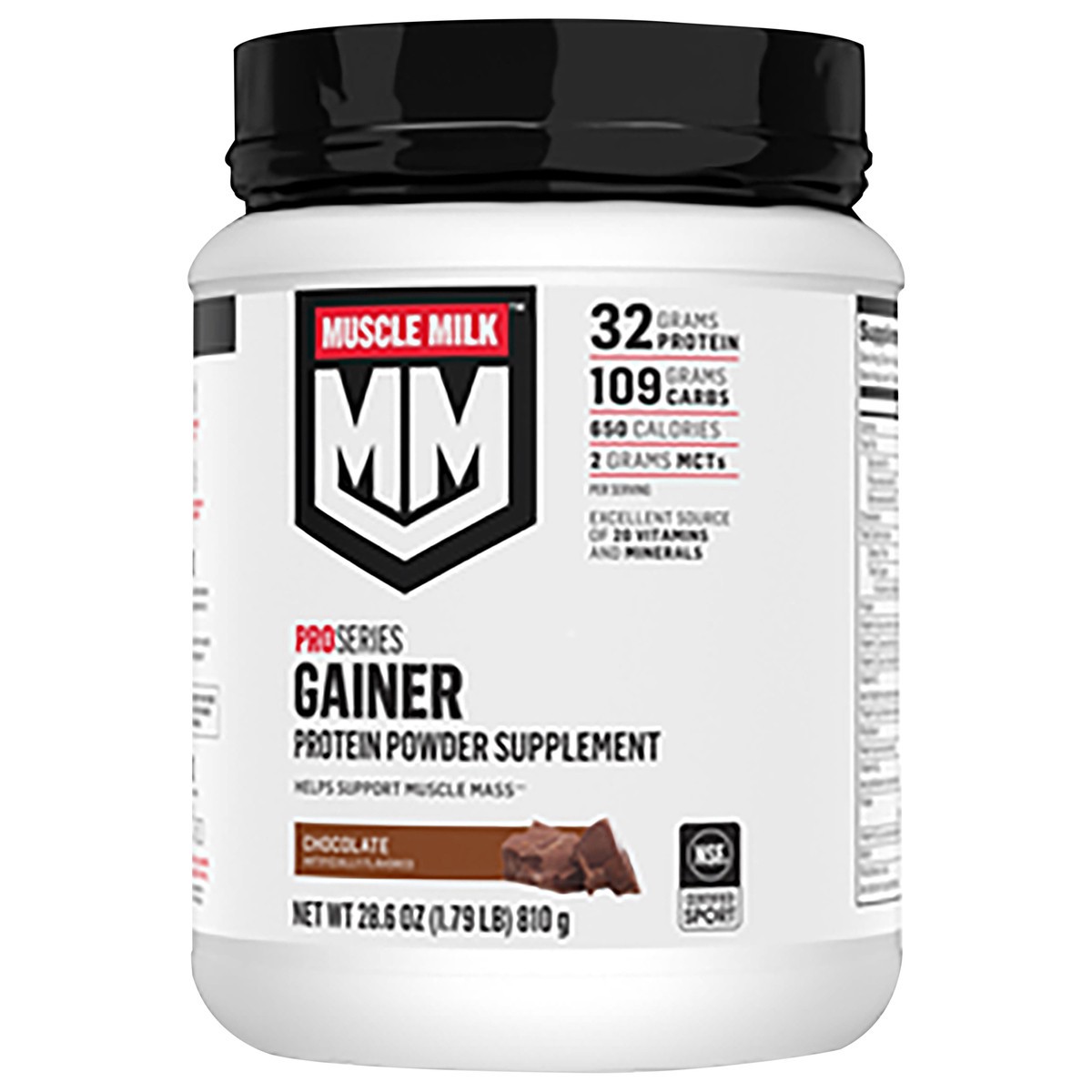 slide 9 of 10, Muscle Milk Gainer High Protein Gainer Powder Supplement Chocolate Artificially Flavored 28.6 Oz, 1.79 lb