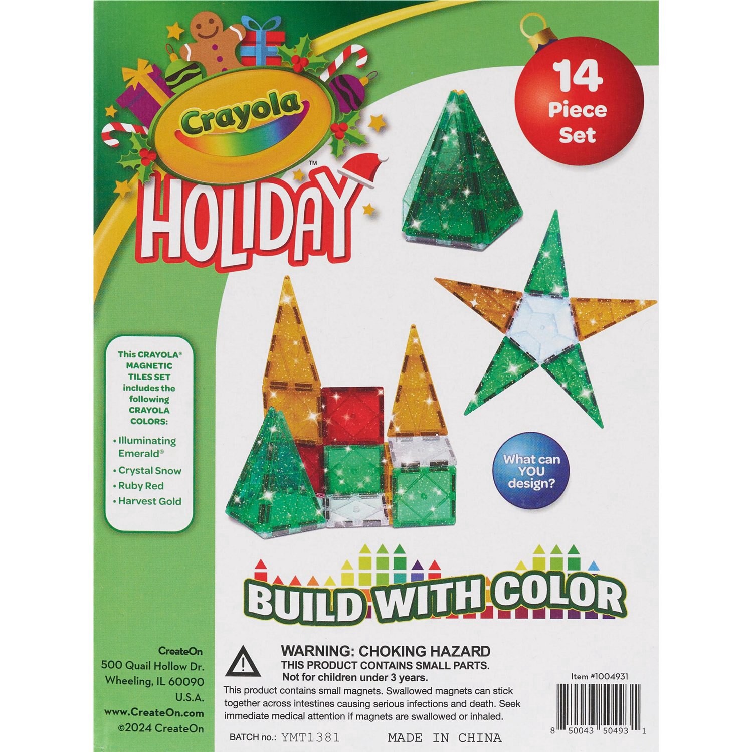 slide 2 of 5, Crayola Holiday Glitter 14-Piece Magnetic Tiles, 1 ct