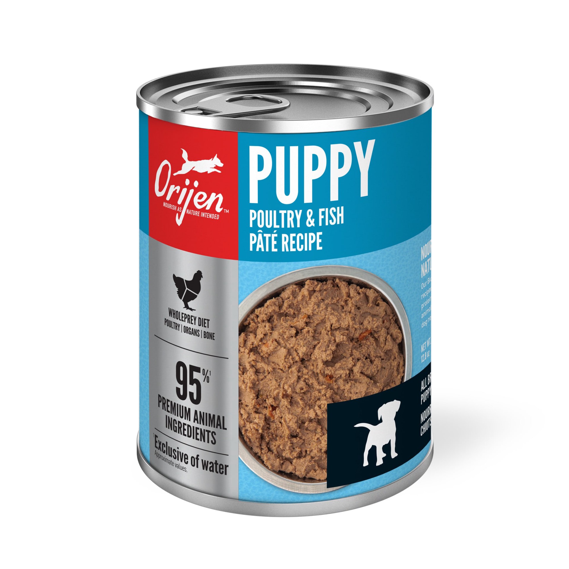 slide 1 of 5, ORIJEN Premium Wet Dog Food Puppy Poultry & Fish Pate Recipe, 12.8oz, case of 12 cans, 12.8 oz